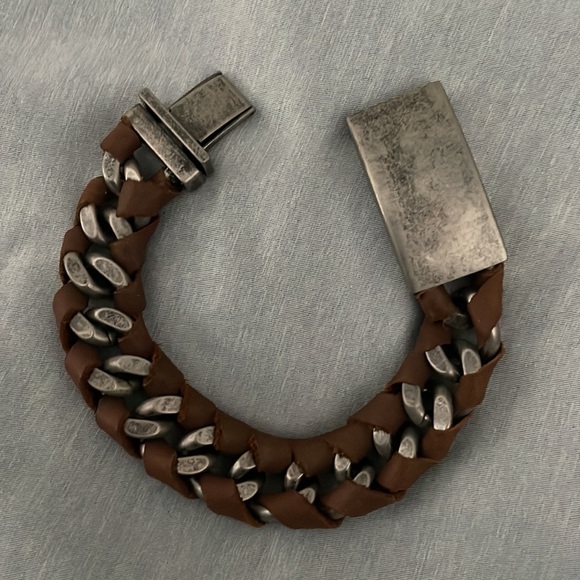 Brown  leather braided western biker stainless steel men’s bracelet - Picture 2 of 5